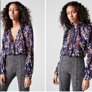 Smythe Blue and Brown Animal Print Blouse